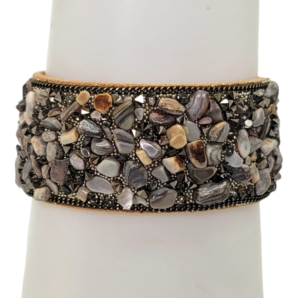 Elle Cross Jewelry Tumbled White And Gray Mother O Pearl Pyrite Tan